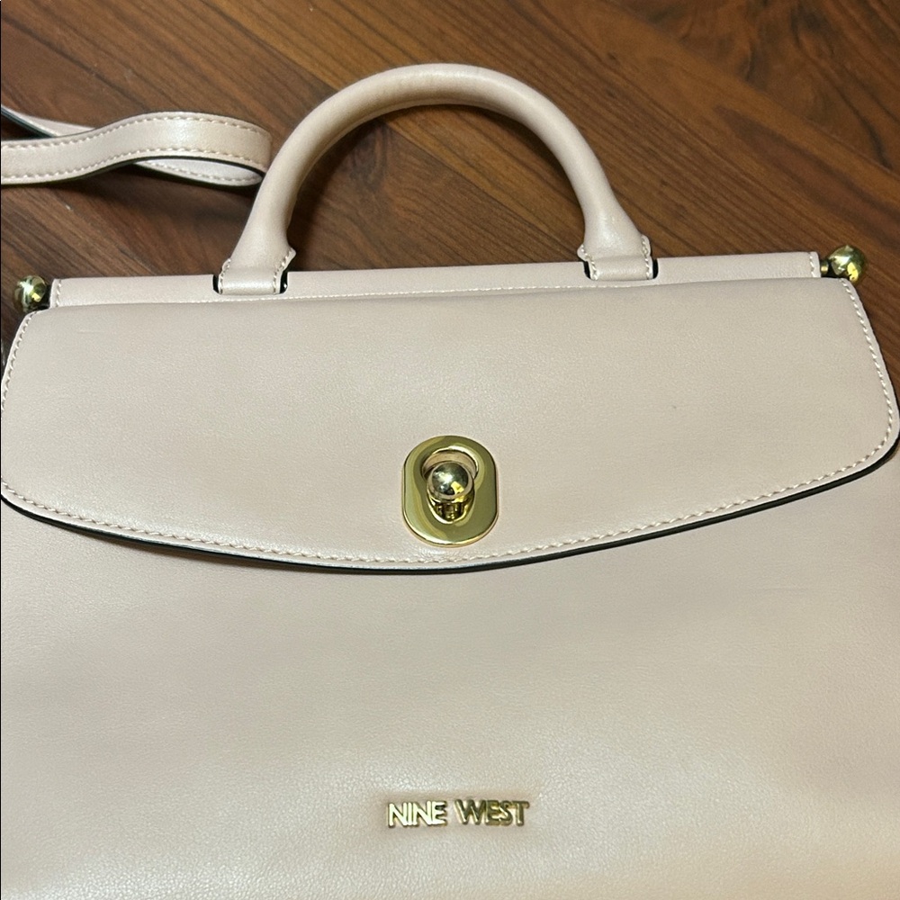 Nine West Beige/Cream Top-Handle Satchel with Gold Hardware